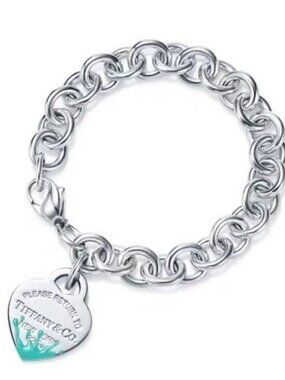 Tiffany & Co. Blue Enamel Color Splash Heart Tag Charm Bracelet